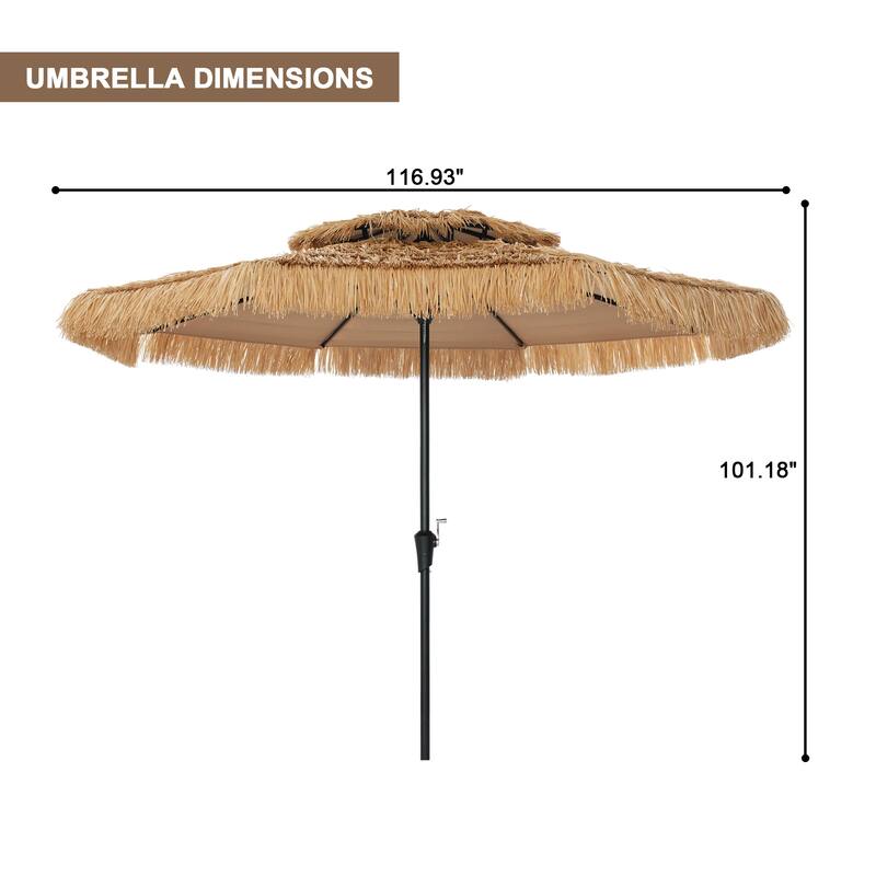 Clihome 10 Ft. Outdoor Double Top Hawaiian Style Thatch Umbrella