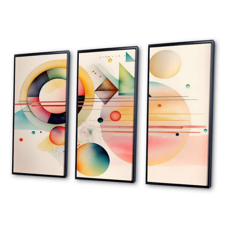 Designart "Pastel Minimalist Multi Shape Art III" Modern Geometric Framed Canvas Art Print - 3 Panels