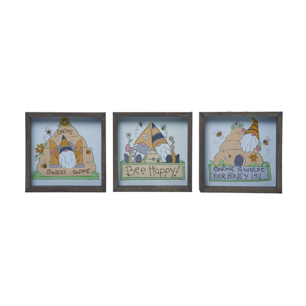 Transpac MDF Embroidered Accent Bee Decor Set of 3 Spring Home Decorations