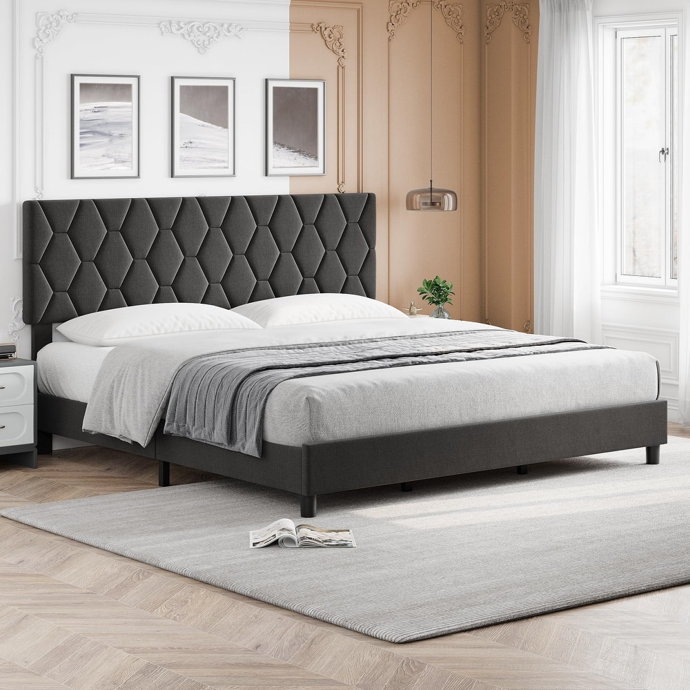 Diamond Upholstered Platform Bed Frame Wood Slat Support