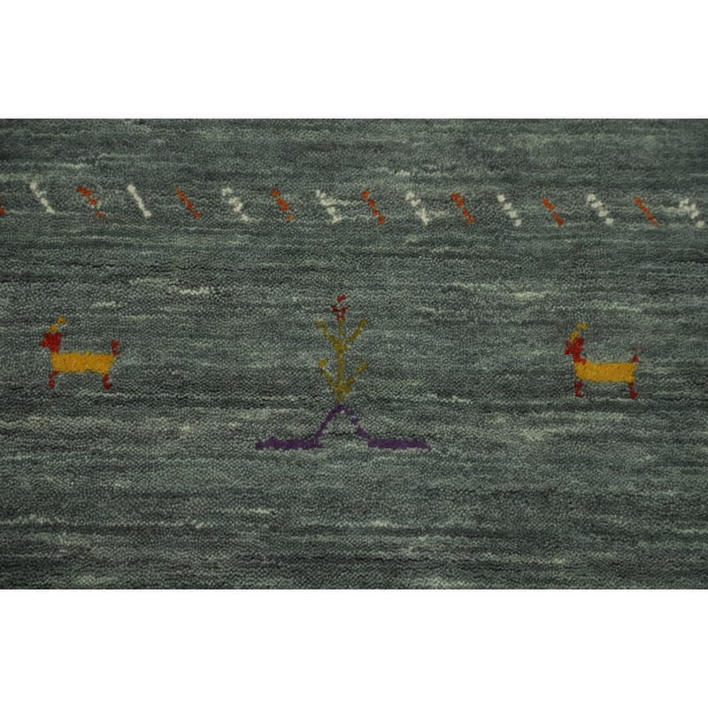 Hand Knotted Oriental 100% Wool Carpet Tribal Animal Pictorial Green Gabbeh Area Rug - 9' 11'' X 8' 4''