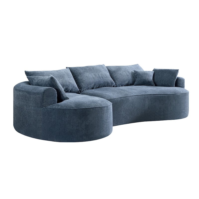L Shape Sectional Sofa with Curved Chaise Lounge, High-Resilience Sponge Boneless Sofa, Upholstered Sofa with Throw Pillows