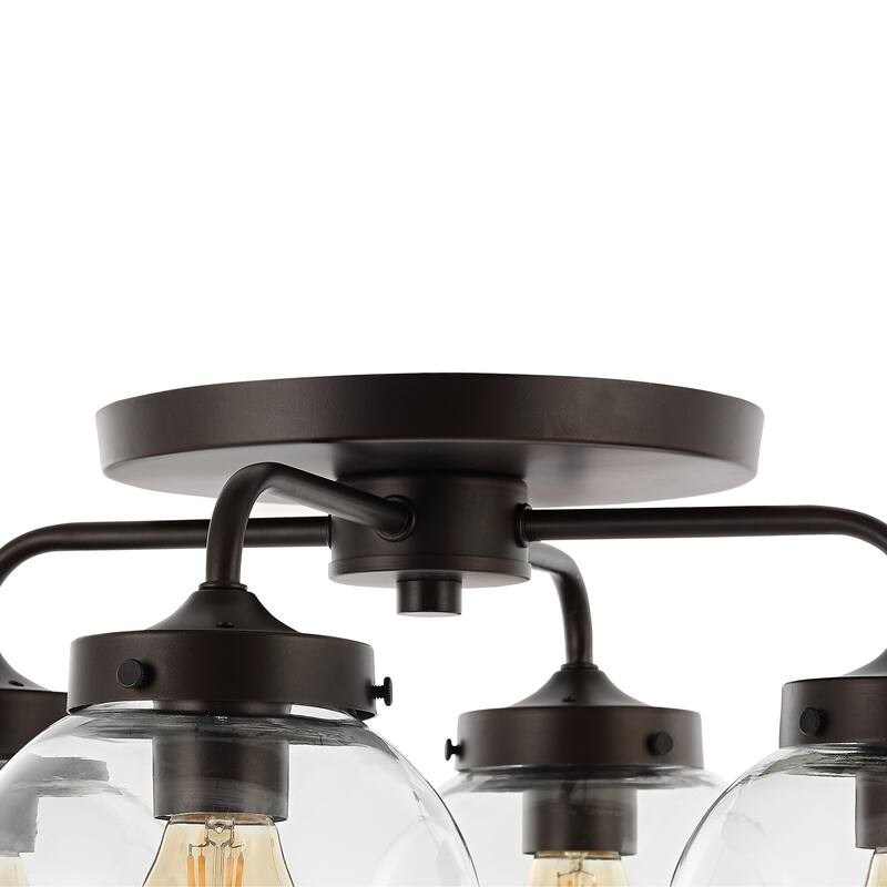 Julian 18" 4-Light Farmhouse Rustic Iron/Glass LED Semi Flush Mount, Oil Rubbed Bronze/Clear by JONATHAN Y - 4 Light