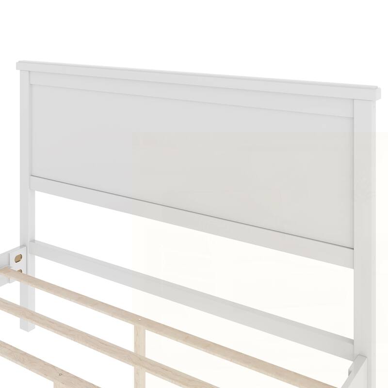 Wood Platform Bed with Headboard and Wood Slat Support