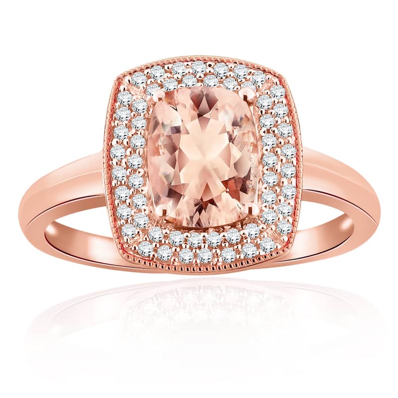 Auriya 1 1/5ct Cushion-cut Morganite 1/6ctw Halo Diamond Engagement Ring 10K Rose Gold