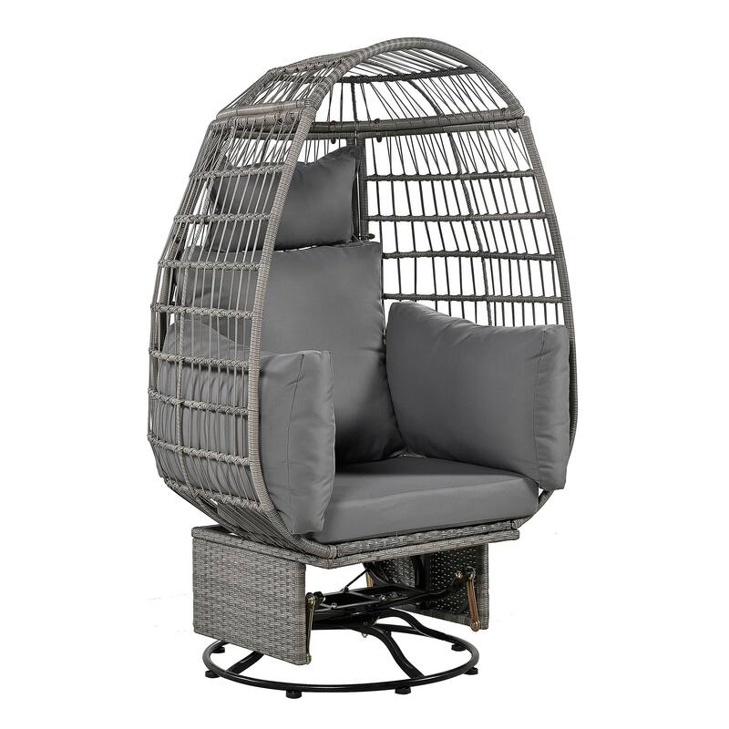 Outdoor Patio Rattan Swivel Egg Chair with Rocking Function