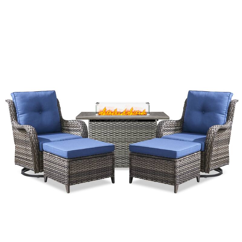 Fire Pit Table with Patio Glider Chairs Ottomans