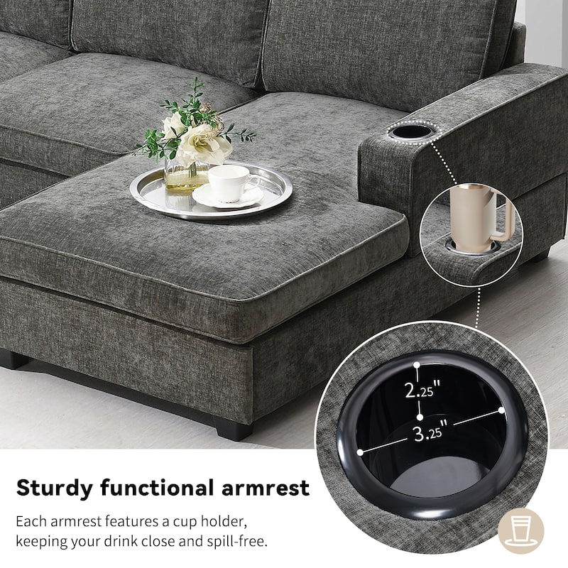 Roomfitters 119" U Shaped Sectional Sofa, 6 Seat Chenille Corner Couch with Deep Wide Seat and Chaise Lounge