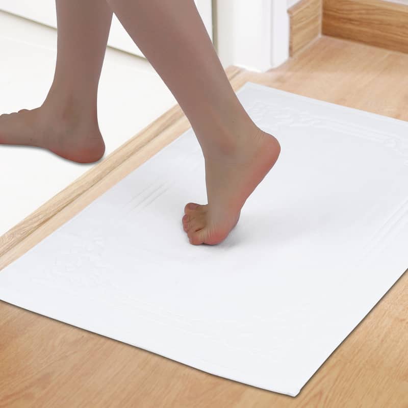 Bath Mat for Bathroom, Cotton Absorbent Floor Mats Quick Dry Towel for Hotel Spa Shower Bathtub Rug - White