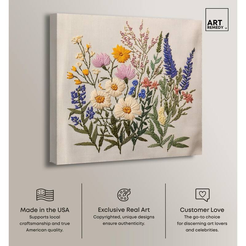Needlepoint Prairie Posy Canvas by Art Remedy, Gallery Wrapped