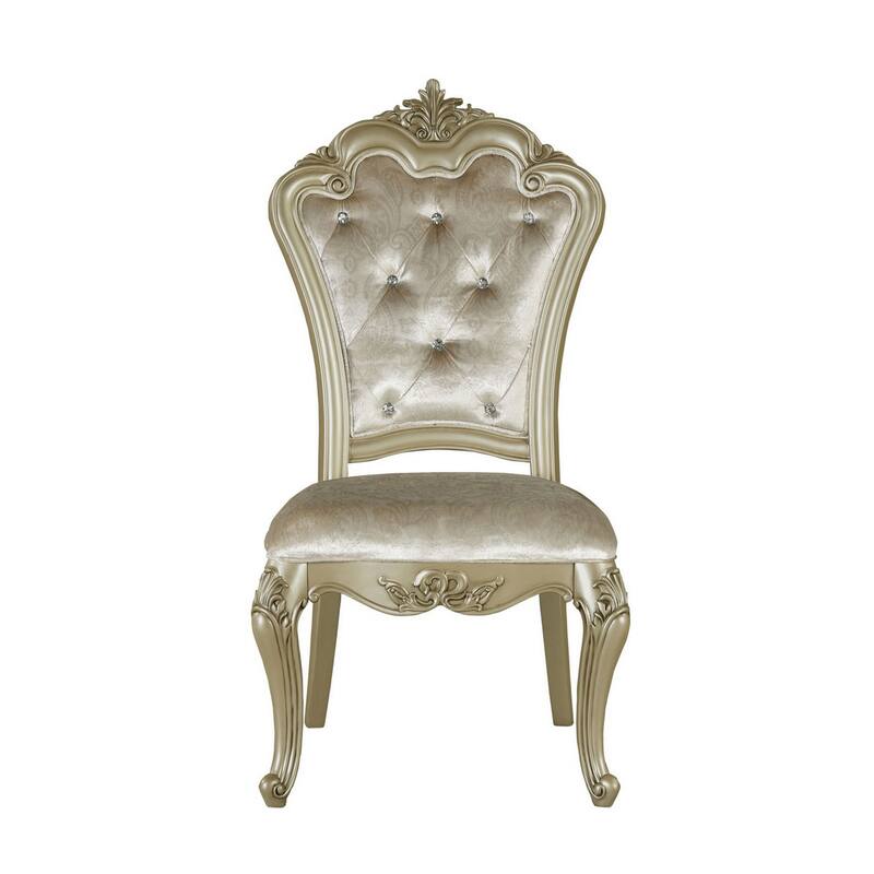 Siq 27 Inch Dining Side Chair Set of 2, Upholstered, Champagne Gold, Silver
