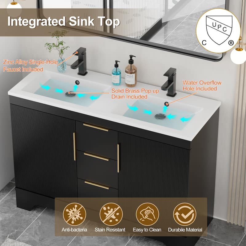 Vertical Stripes Bathroom Vanity Set with Sink Top & Faucet