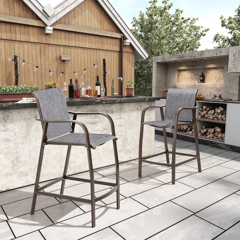 Crestlive Products Outdoor Outdoor Cast Aluminum Swivel Bar Stools with Sunbrella Cushion