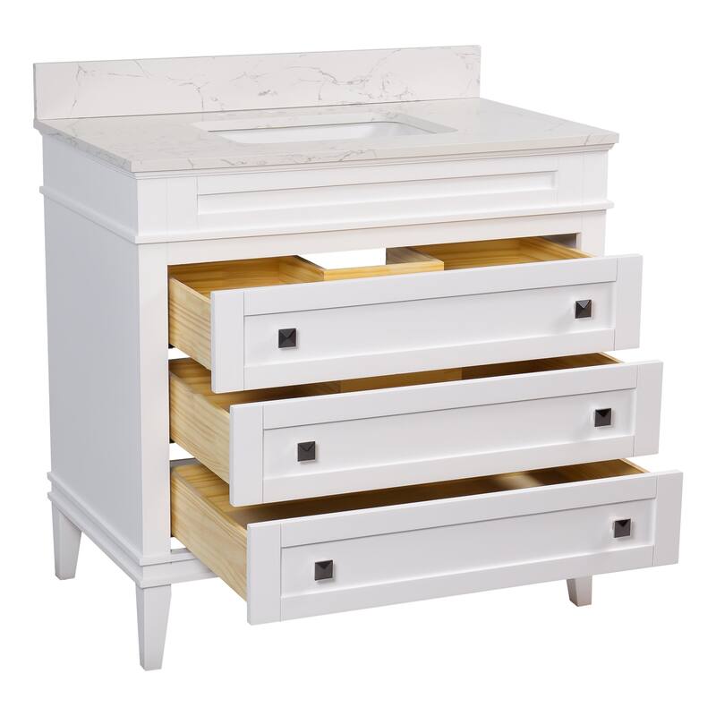 KitchenBathCollection Eleanor 36" Bathroom Vanity with Engineered Marble Top