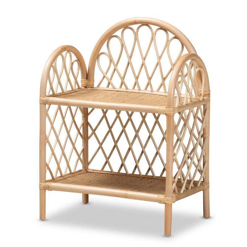 Hammond Modern Bohemian Natural Brown Rattan 2-Tier Display Shelf - Natural Brown