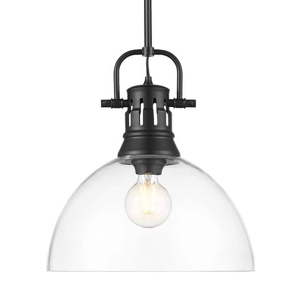 slide 2 of 2, Yep by Golden Lighting Duncan 1-light 14in rod hung Pendant in Matte Black and Clear Glass