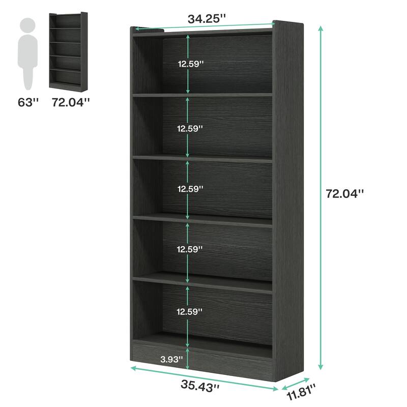 Modern 6 Tier Tall Bookcase with Storage Shelves