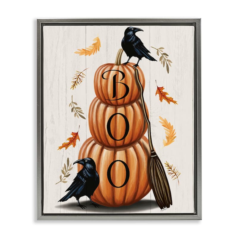 Stupell Boo Crows & Pumpkins Framed Floater Canvas Wall Art Design By Elizabeth Tyndall - 25 x 31 - Grey