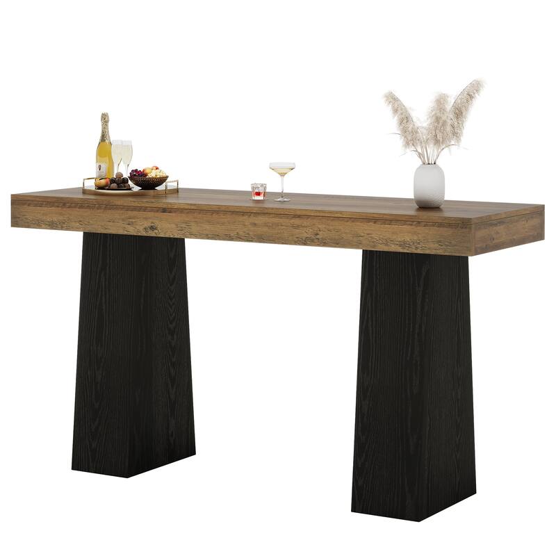 63-Inch Bar Table, Wood Counter Height Pub Table, Rectangular Home Bar for Kitchen, Dining/Living Room