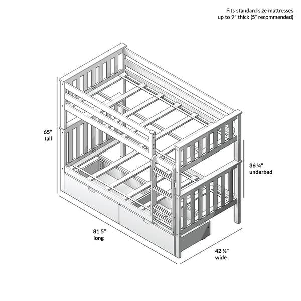 dimension image slide 0 of 3, Max and Lily Twin Bunk Bed with Storage Drawers
