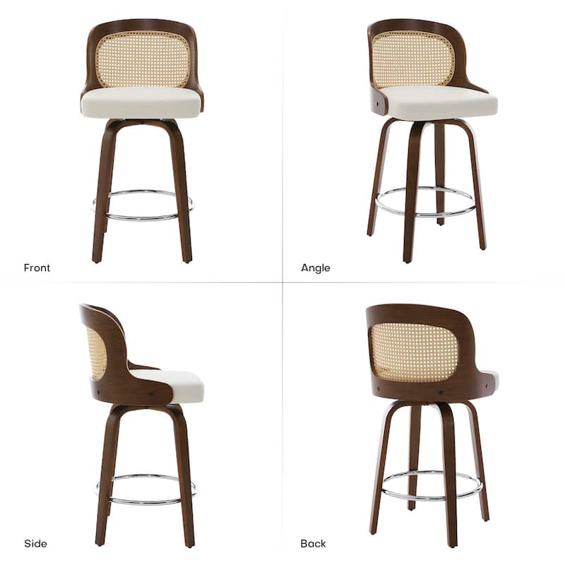 26" Upholstered Swivel Counter & Bar Stool with Rattan Back - 37.4"H x 19.09"W x 19.88"D