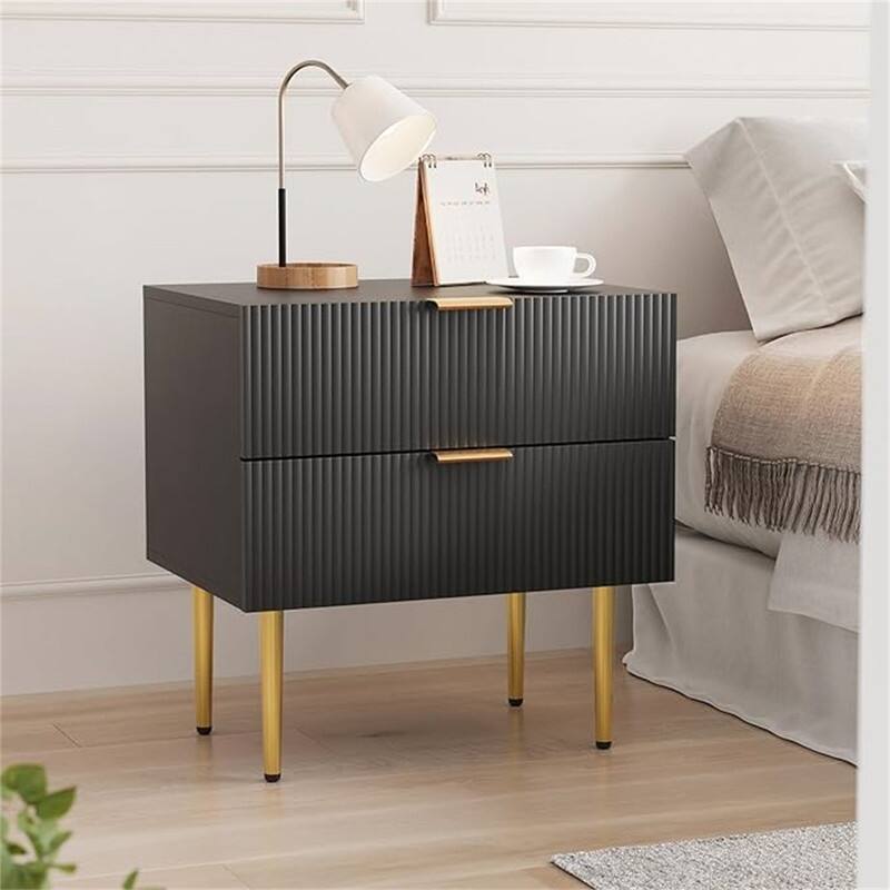Nightstand Bedside Table with 2 Drawer - Black
