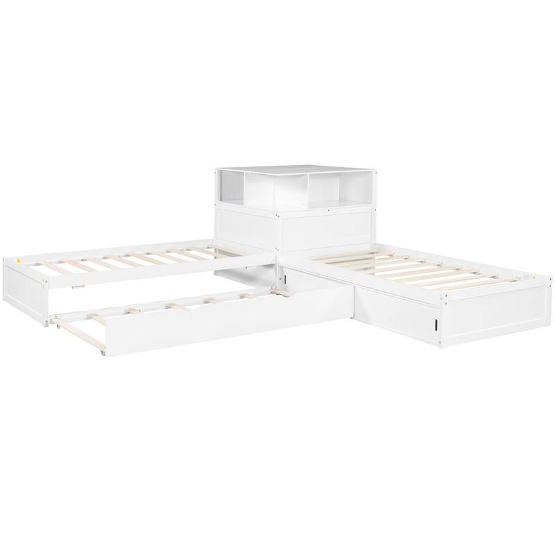 Twin Size L-Shaped Platform Bed with Trundle & Storage Cabinets by Harper&Bright Designs