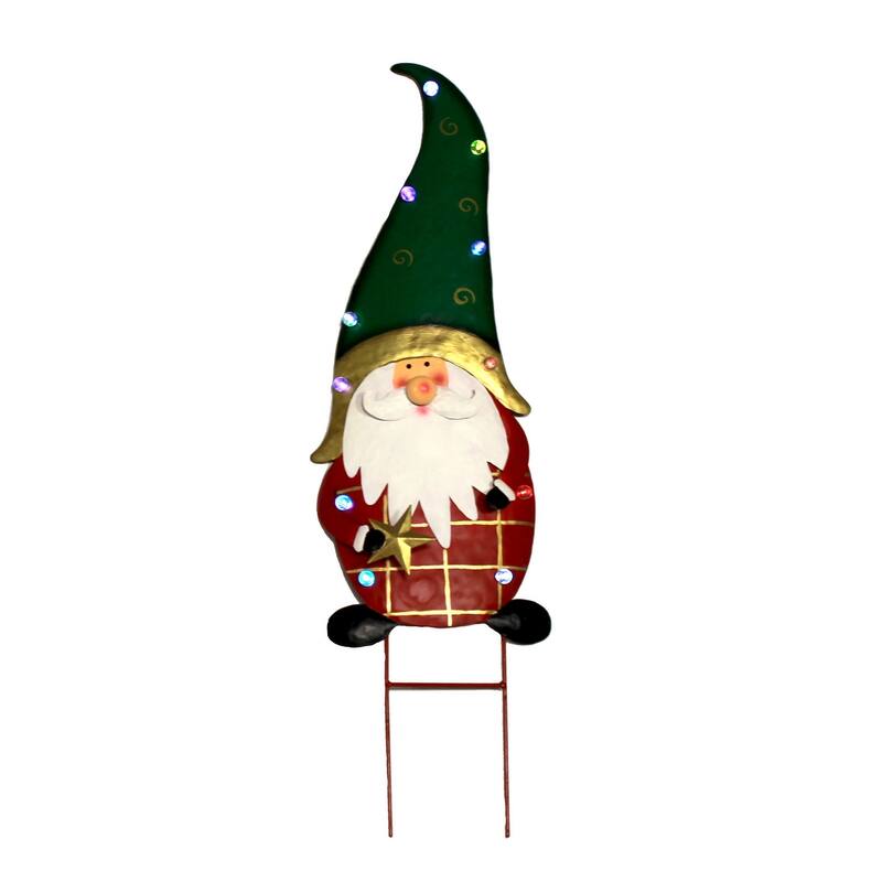 32" Metal Light Up Santa Holding Star Yard Stake - Multicolor