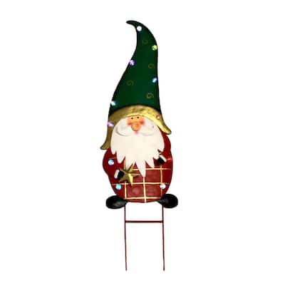 32" Metal Light Up Santa Holding Star Yard Stake - Multicolor