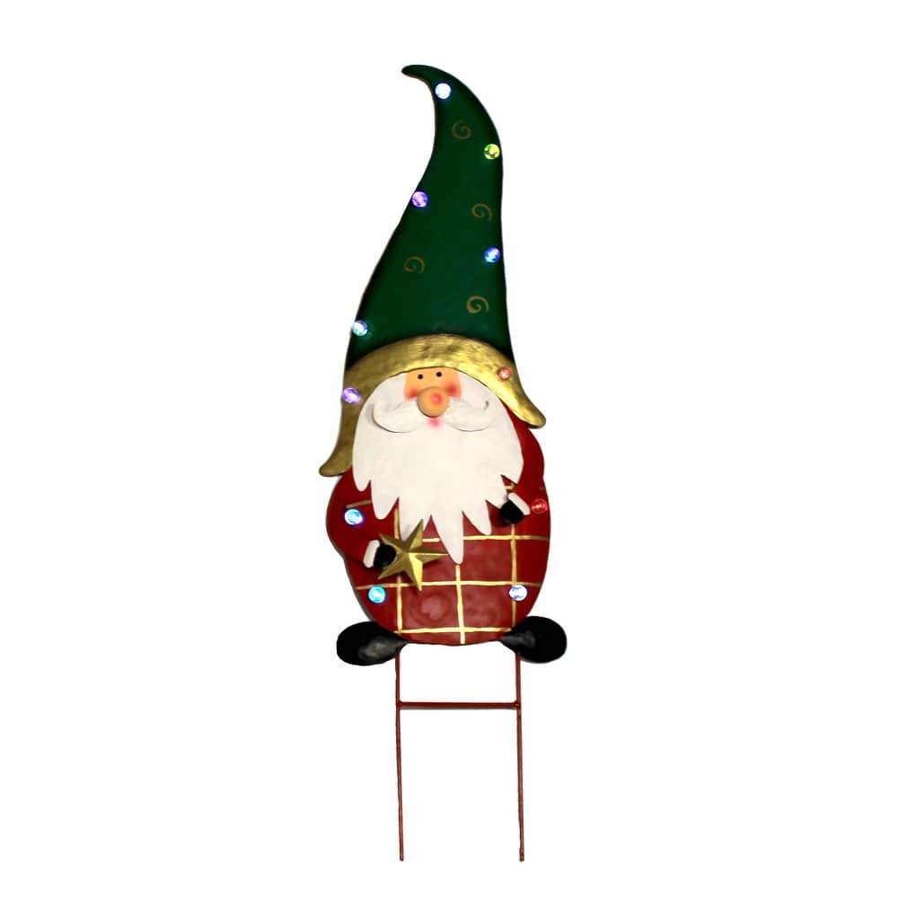 32" Metal Light Up Santa Holding Star Yard Stake - Multicolor