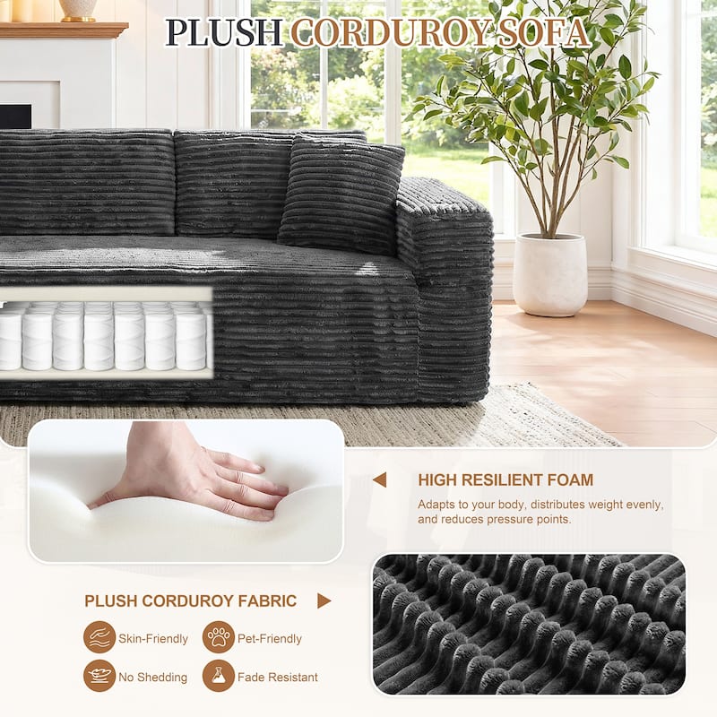 102'' No-Assembly Modular Corduroy Sofa with Cup Holder, Free Combination