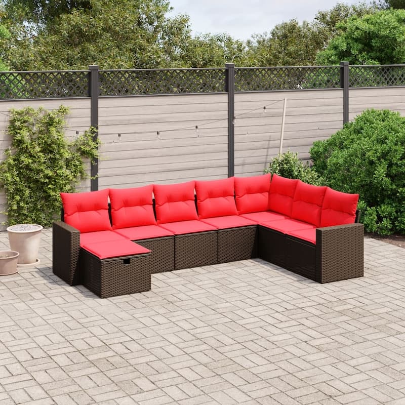 vidaXL Patio Sofa Set with Cushions Outdoor Conversation Furniture Poly Rattan - 24.4" x 24.4" x 27.2" - Brown without table