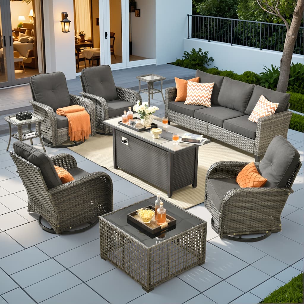 XIZZI Patio Wicker Furniture Conversation Set with Swivel Chairs