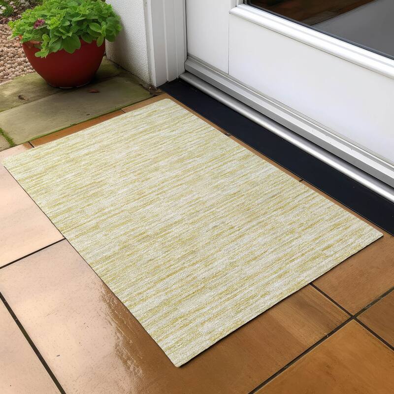 Machine Washable Indoor/ Outdoor Chantille Contemporary Blocks Rug - Wheat - 1'8" x 2'6"