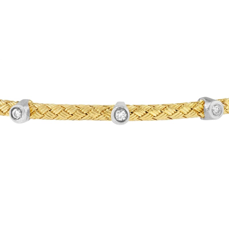 Curata 925 Sterling Silver Yellow and Rhodium Plated Baby Mesh Cuff Stackable Bangle Bracelet With Diamonds 7.25 Inch