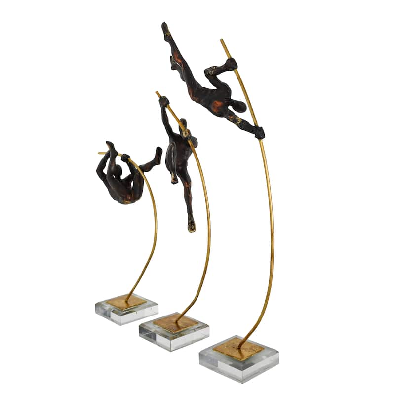 Pole Vaulters on Glass Base Set of 3