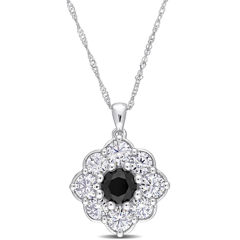 Miadora 10k White Gold 1ct TDW Black Diamond & 1 3/5ct TGW Created White Moissanite Floral Necklace