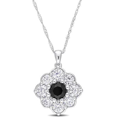 Miadora 10k White Gold 1ct TDW Black Diamond & 1 3/5ct TGW Created White Moissanite Floral Necklace