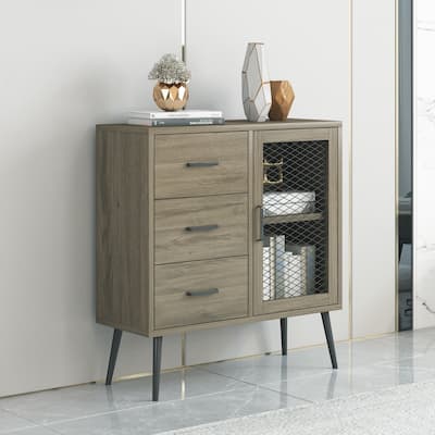 31.5" 3-Drawer Entryway Cabinet Console Table with Metal Mesh Door