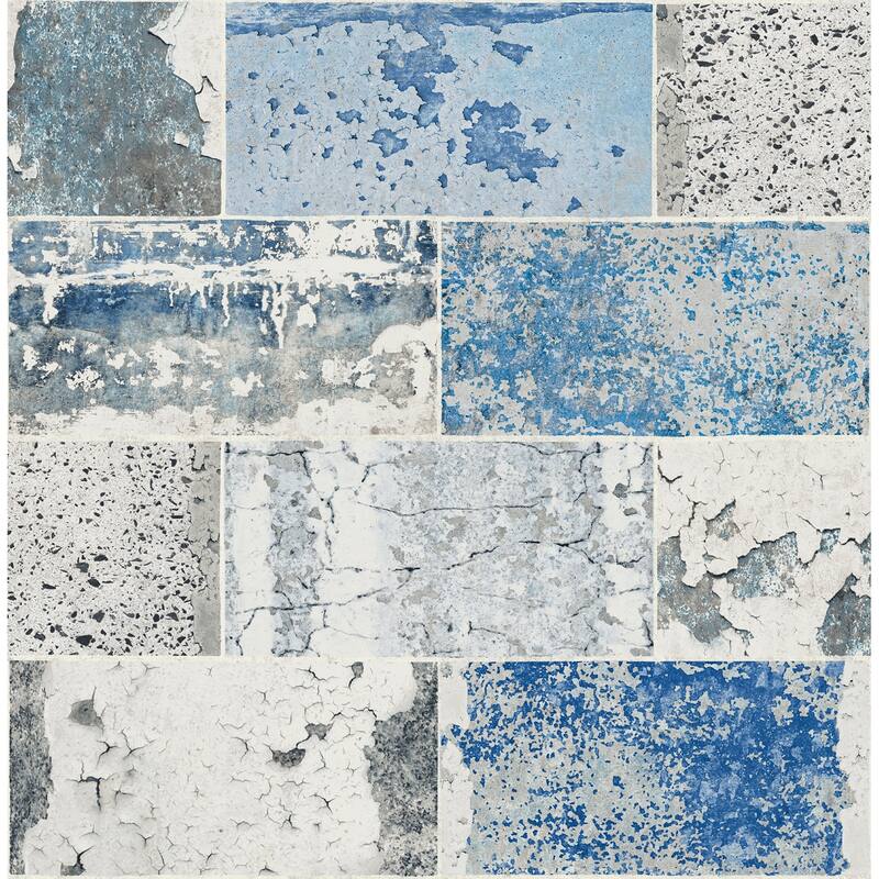 Seabrook Designs Distressed Faux Tile Unpasted Wallpaper - 20.5 in. W x 33 ft. L - Blue Mist