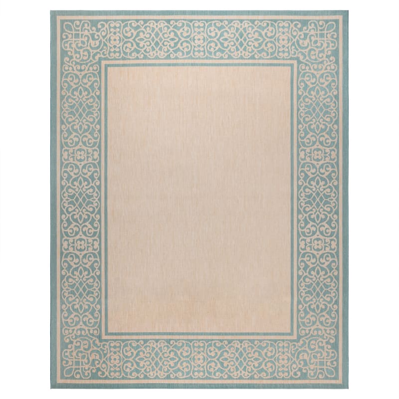Gertmenian Paseo Tedo Oasis Blue Transitional Scroll Boarder Indoor/ Outdoor Area Rug
