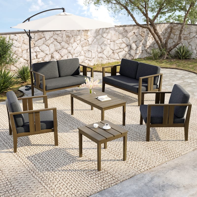 Teak Wood 6-Piece Outdoor Conversation Set with Table