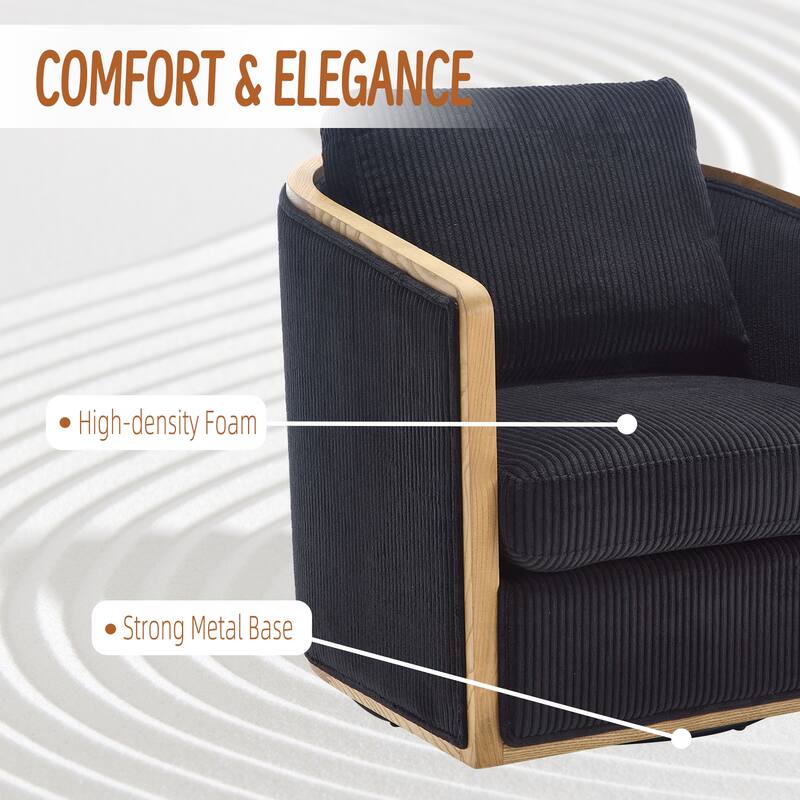 Corduroy Barrel Chair, Comfortable Living Room Accent Sofa Chair, 360 Degree Swivel Side Club Chair Leisure Arm Chair
