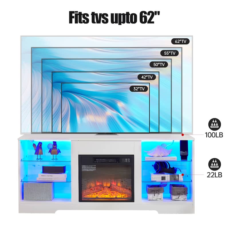 Roomfitters Modern Fireplace TV Stand with LED Light, Entertainment Center with Electric Fireplace