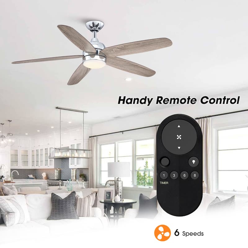 52" Classic Wooden 5-Blade Chrome Ceiling Fan with Light