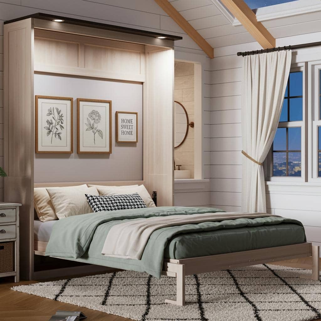 Queen Size Murphy Bed with LED Lights by Harper&Bright Designs