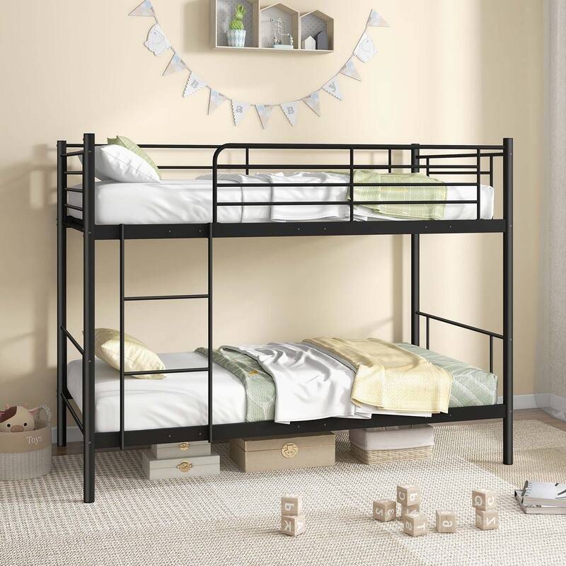 Costway Metal Twin Over Twin Bunk Bed with Built-in Ladder Safety - Black