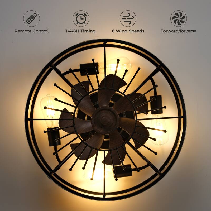 20-Inch Indoor Black Low Profile Cage Ceiling Fan - 20 Inches