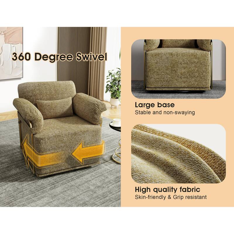 360-Degree Swivel Accent Chair with Gold Metal Legs - Plush Upholstered Lounge Armchair for Living Room or Office