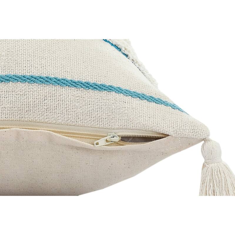 HomeRoots 20" X 20" Aqua Jade Turquoise And White 100% Cotton Striped Zippered Pillow